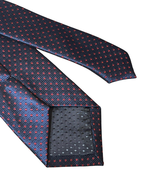 navy dark blue tie with red pin spots